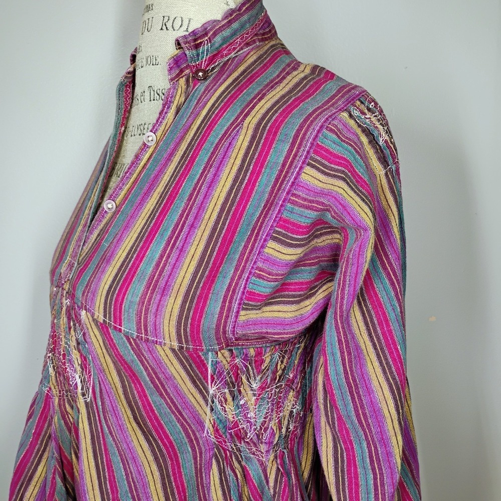 Vintage Bohemian Tunic Womens Small Striped Elephant Embroidered Hippie 70s Boho - Picture 7 of 15